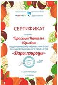 Сертификат  Всероссийского конкурса прикладного творчества "Дары природы"